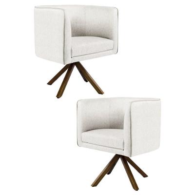 Kit 2 Poltronas Base Madeira Linho Bege