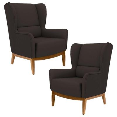 Kit 2 Poltronas Base Madeira Corano Marrom Domi