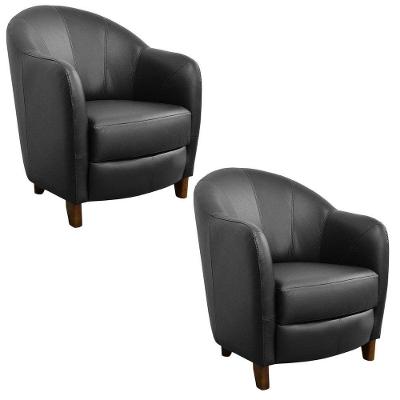 Kit 2 Poltronas Kairós com Pés Madeira Couro Negro