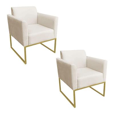 Kit 2 Poltronas Marisa Suede Bege Dourado Drossi