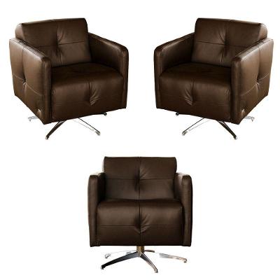 Kit 3 Poltronas Giratória Astana Couro Capucino