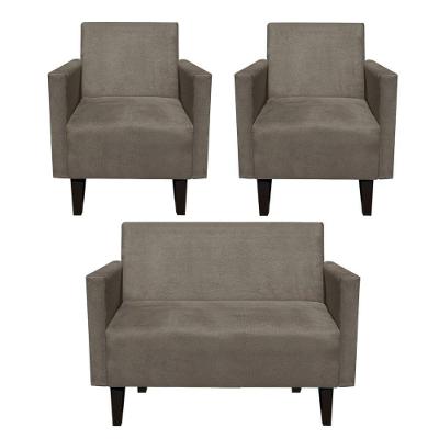 Kit Namoradeira e 2 Poltronas Jade Suede Marrom Rato D'Rossi