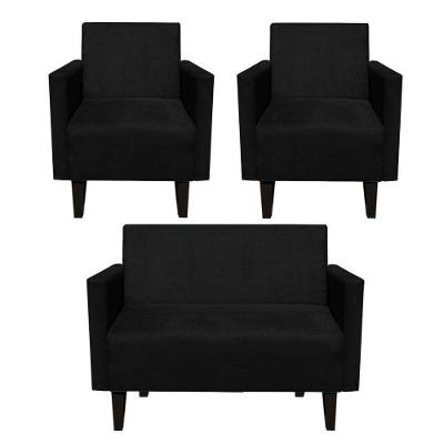 Kit Namoradeira e 2 Poltronas Jade Suede Preto D'Rossi