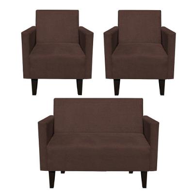 Kit Namoradeira e 2 Poltronas Jade Suede Marrom D'Rossi