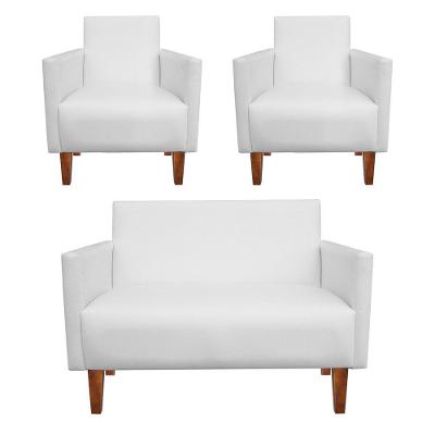 Kit Namoradeira e 2 Poltronas Jade Corino Branco Pé Castanho