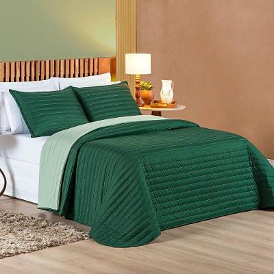 Kit Cobre Leito Belga Casal King 03 Peças 200 Fios Dupla Face - Verde Esmeralda Com Verde Claro