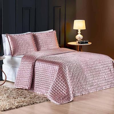 Kit Cobre Leito Brilhante Casal King 03 Peças Cetim Charmousse Premium - Rosê