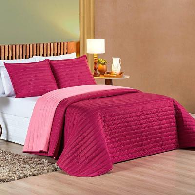 Kit Cobre Leito Belga Casal Padrão 03 Peças Micropercal 200 Fios Dupla Face - Pink Com Rosa