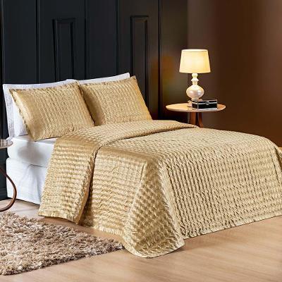 Kit Cobre Leito Brilhante Casal King 03 Peças Cetim Charmousse Premium - Dourado