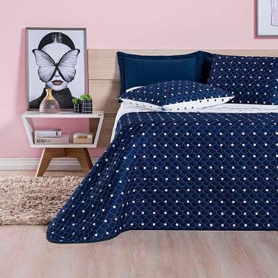 Kit Cobre Leito Celine Casal Queen Dupla Face Micropercal 200 Fios 03 Peças - Azul Marinho