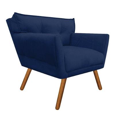 Poltrona Anitta Suede Azul Marinho Pés Palito Castanho