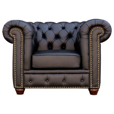 Poltrona Chesterfield com Pés Madeira Couro Preto