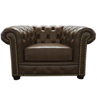 Poltrona Chesterfield com Pés Madeira Couro Marrom