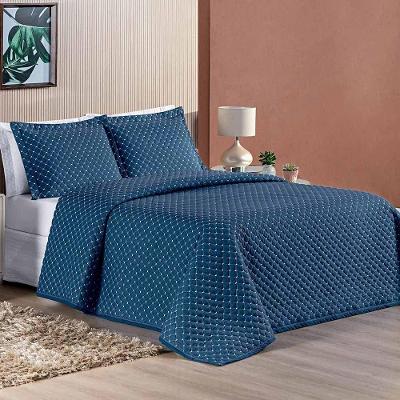 Kit Cobre Leito Espanha Casal King 03 Peças Micropercal 200 Fios Matelado White Line - Azul Marinho