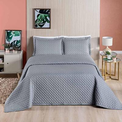 Kit Cobre Leito Espanha Casal Padrão 03 Peças Micropercal 200 Fios Matelado White Line - Cinza