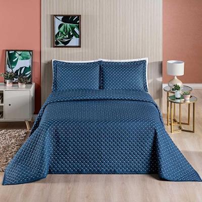 Kit Cobre Leito Espanha Casal Padrão 03 Peças 200 Fios Matelado White Line - Azul Marinho
