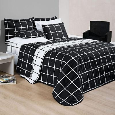 Kit Cobre Leito Minimalista Padrão 03 Peças Micropercal 200 Fios - Preto Com Branco
