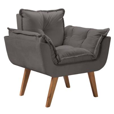 Poltrona Decorativa Opala Cinza Chumbo Pé Palito