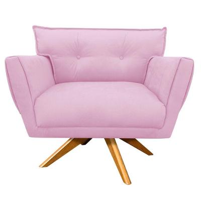 Poltrona Giratória Anitta Suede Base Madeira Rosa Bebê