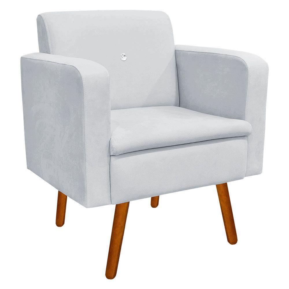 Poltrona Emília Suede Cinza Com Strass Pés Palito Castanho - 1