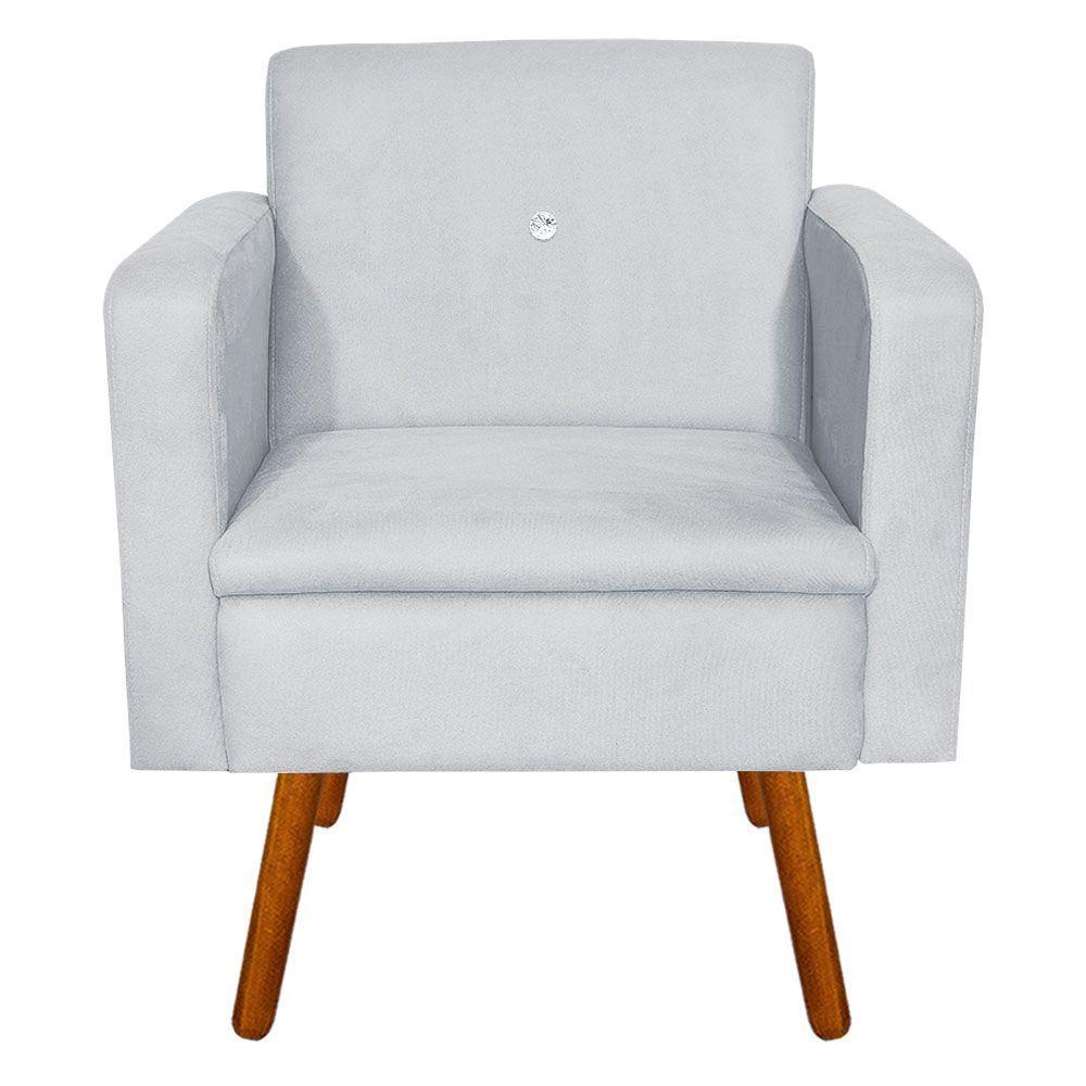 Poltrona Emília Suede Cinza Com Strass Pés Palito Castanho - 4