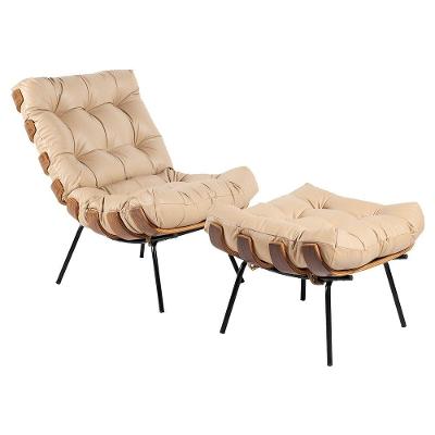 Poltrona e Puff Decorativos Costela Couro Bege Gran Belo