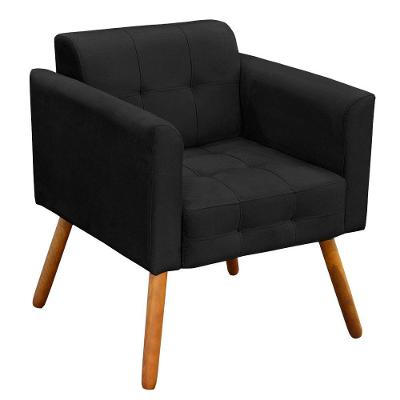 Poltrona Elisa Suede Preto Pés Palito Castanho D´rossi