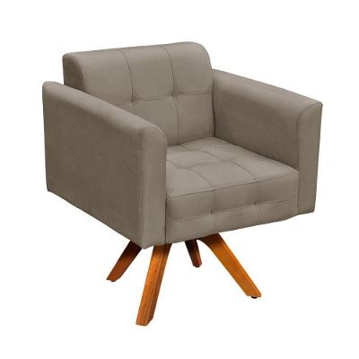 Poltrona Giratória Elisa Suede Marrom Rato Base Madeira