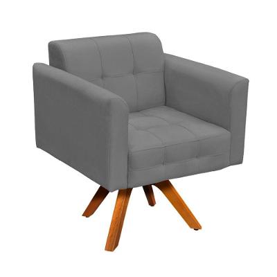 Poltrona Giratória Elisa Suede Grafite Base Madeira D´rossi