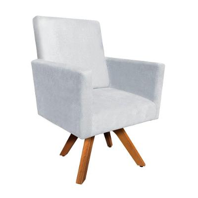 Poltrona Giratória Nina Suede Cinza Base Madeira