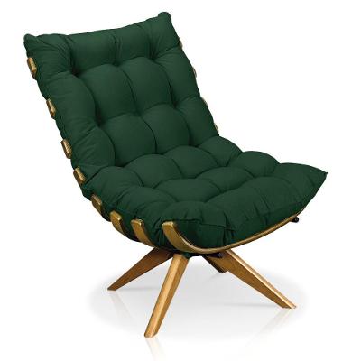 Poltrona Giratória Costela Suede Base Madeira Ma25 Verde