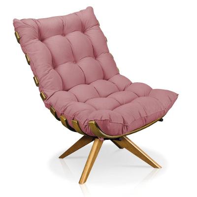 Poltrona Giratória Costela Suede Base Madeira Ma25 Rose