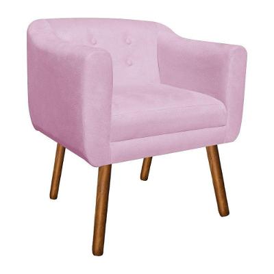Poltrona Julia Suede Rosa Bebê Pés Palito Castanho Drossi