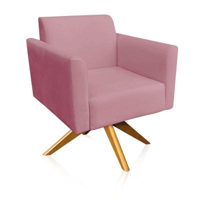 Poltrona Marisa Suede Rose Base Madeira