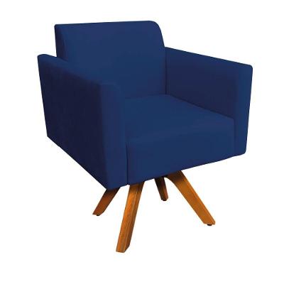 Poltrona Marisa Suede Azul Marinho Base Madeira