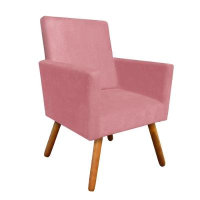 Poltrona Nina Suede Rose Pés Palito Castanho Drossi