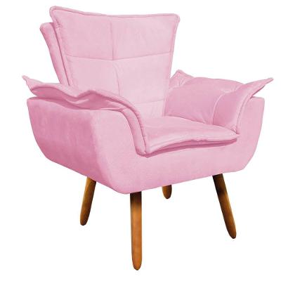 Poltrona Opala Suede Rosa Bebê Pés Palito Castanho D´rossi