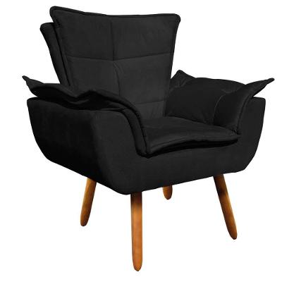 Poltrona Opala Suede Preto Pés Palito Castanho D´rossi