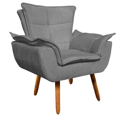 Poltrona Opala Suede Grafite Pés Palito Castanho D´rossi