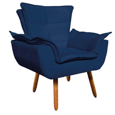 Poltrona Opala Suede Azul Marinho Pés Palito Castanho Drossi