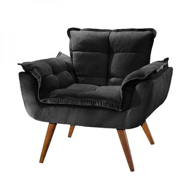 Poltrona Opalla Suede Preto 1 Lugar Base Palito Imbuia Preto
