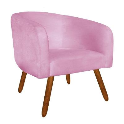 Poltrona Stella Suede Rosa Bebê Pés Palito Castanho Drossi