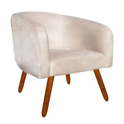 Poltrona Stella Suede Bege Pés Palito Castanho Drossi