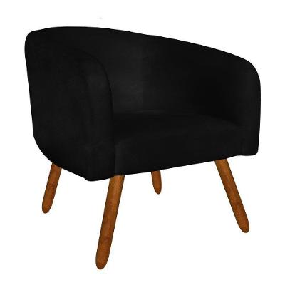 Poltrona Stella Suede Preto Pés Palito Castanho Drossi