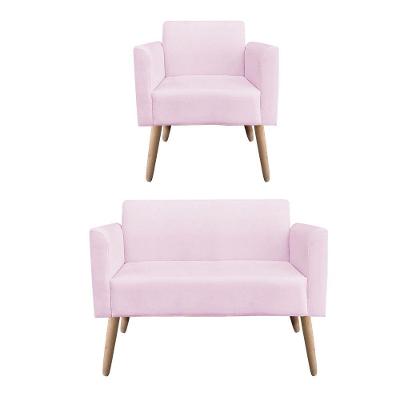 01 Namoradeira E 01 Poltrona Marisa Suede Rosa Bebê
