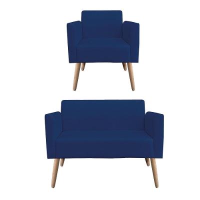 01 Namoradeira E 01 Poltrona Marisa Suede Azul Marinho