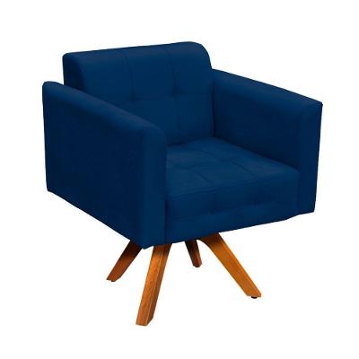 Kit 01 Poltrona E 01 Puff Elisa Suede Azul Marinho