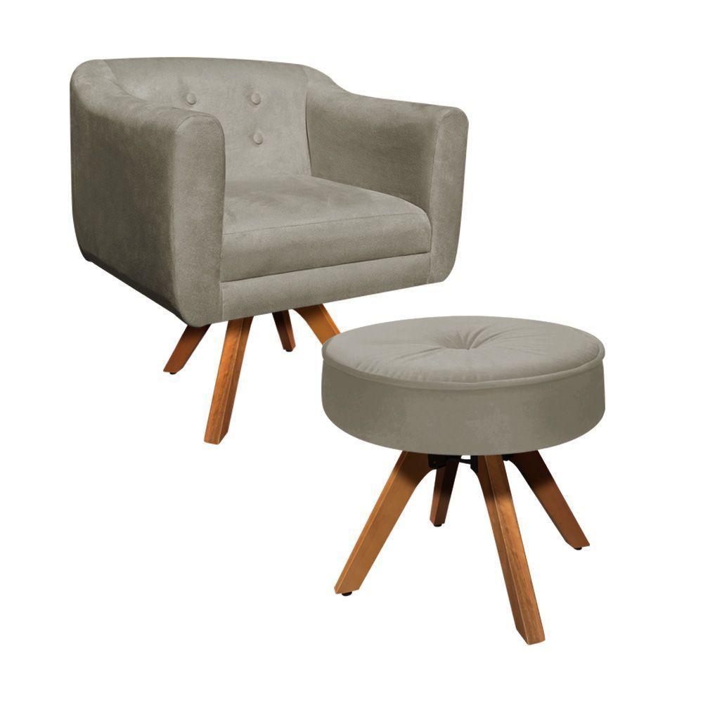 Kit 01 Poltrona E 01 Puff Julia Suede Marrom Rato - 1