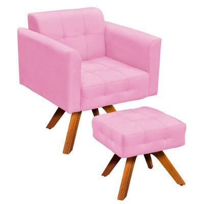 Kit 01 Poltrona E 01 Puff Elisa Suede Rosa Bebê