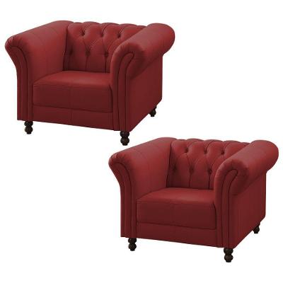 Kit 02 Poltronas Decorativa Bérgamo Couro Vermelho